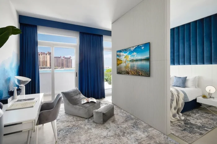 Blue soundproof curtains